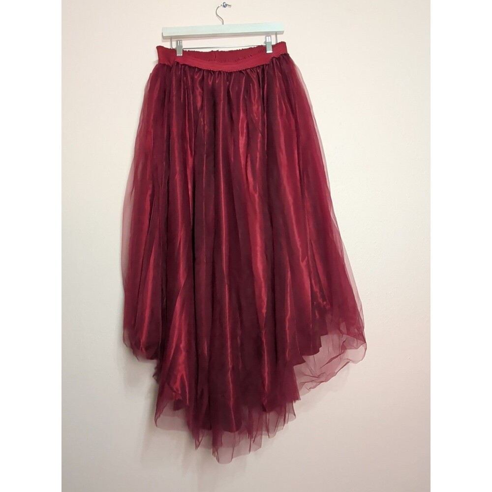 Unbranded High Low Womens Burgundy Red Tulle Skirt Asymmetric Lined Tutu Party - Picture 4 of 7